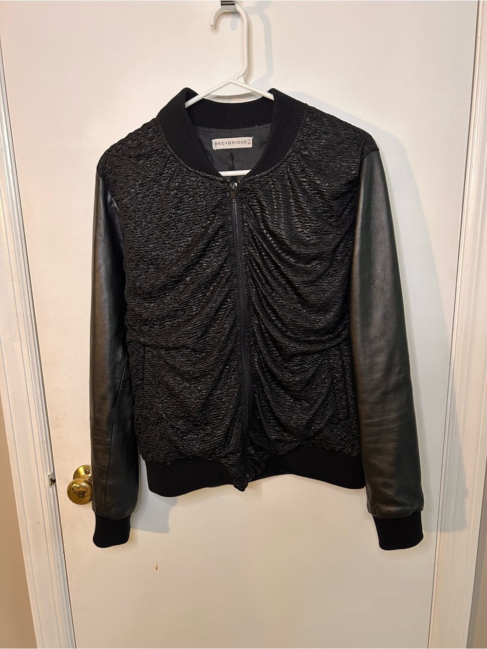 BEC & BRIDGE BLACK BOMBER JACKET WITH LEATHER SLEEVES SIZE 8